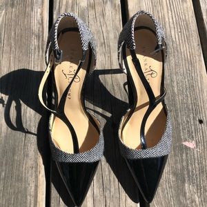 Strappy herringbone heels